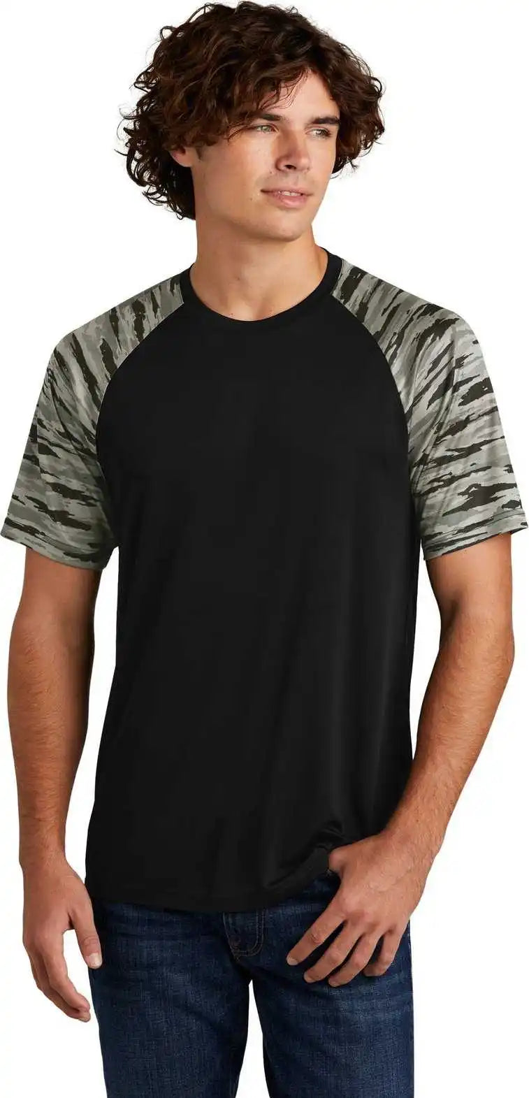 Sport Tek St376 Drift Camo Colorblock Tee Black