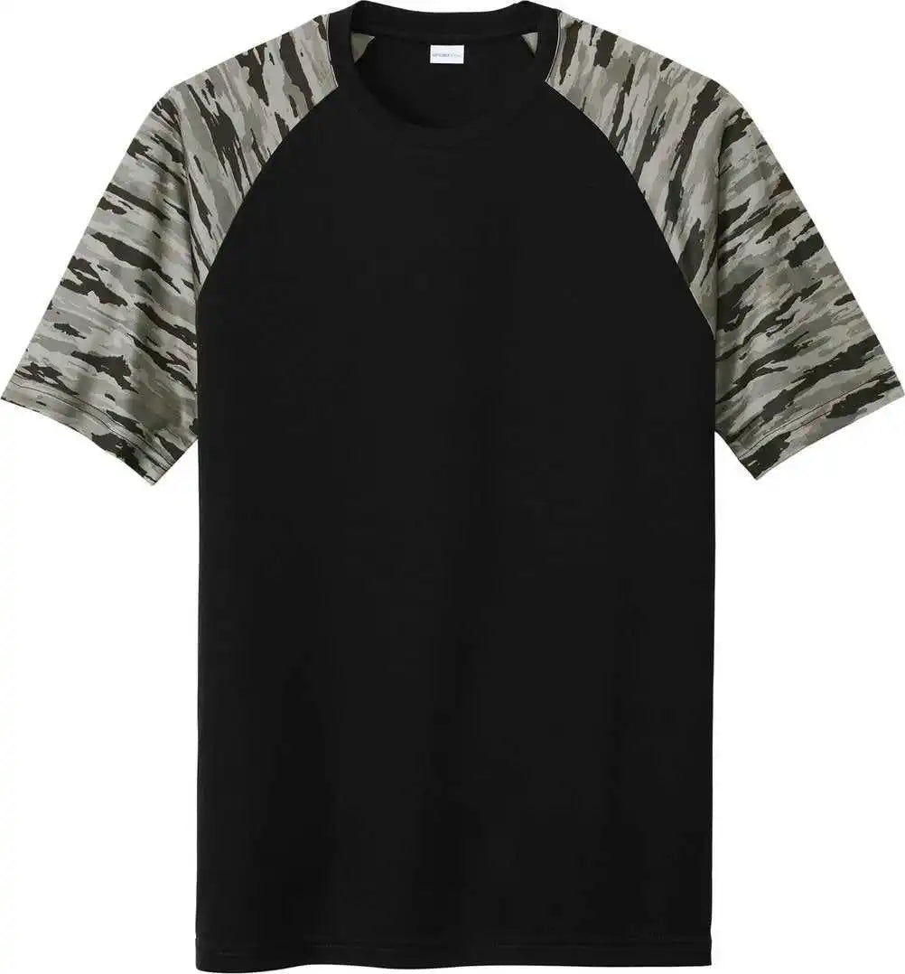 Sport Tek St376 Drift Camo Colorblock Tee Black