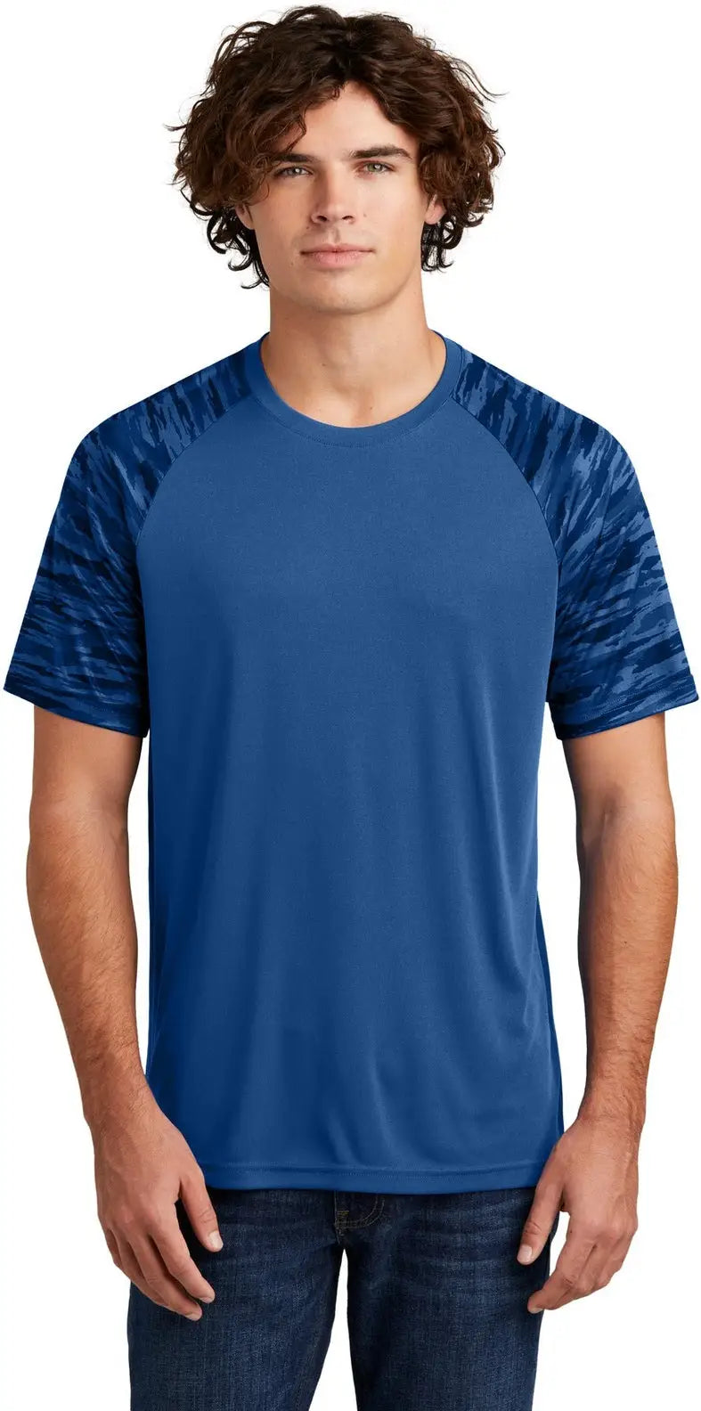 Sport-tek St376 Drift Camo Colorblock Tee - Royal - Adult s