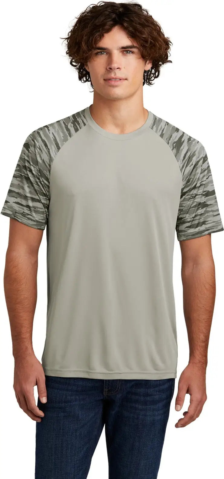 Sport-tek St376 Drift Camo Colorblock Tee - Silver - Adult Xs