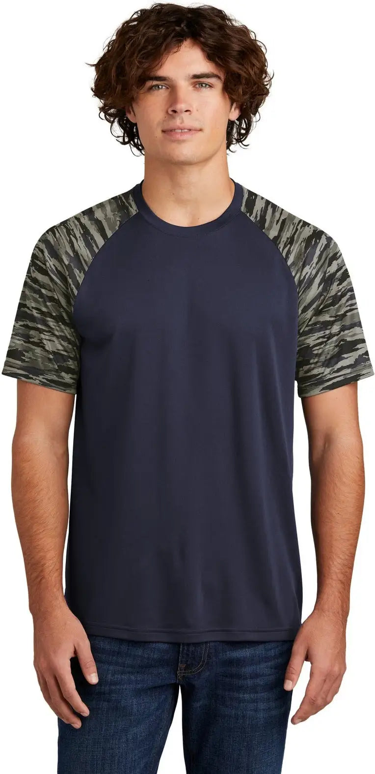 Sport-tek St376 Drift Camo Colorblock Tee - True Navy - Adult Xs