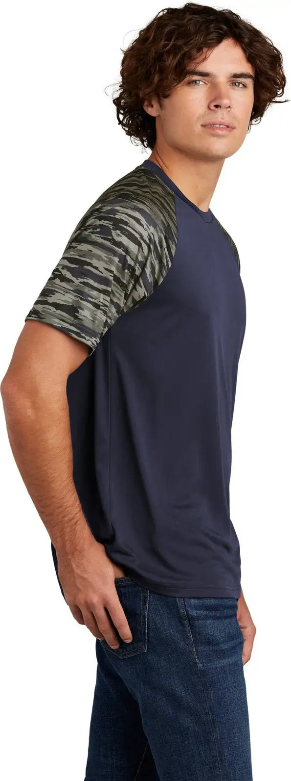Sport-tek St376 Drift Camo Colorblock Tee - True Navy