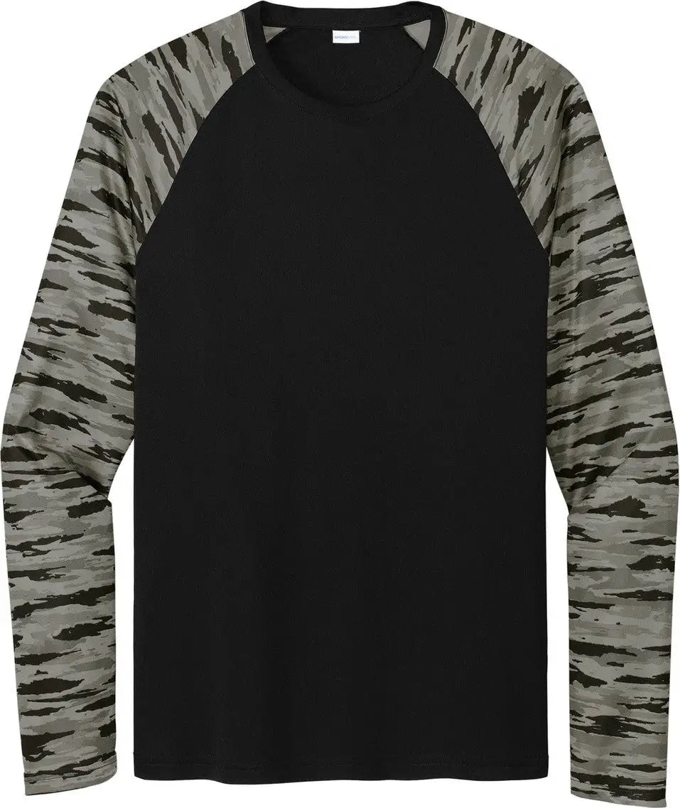 Sport-tek St376ls Drift Camo Colorblock Long Sleeve Tee - Black