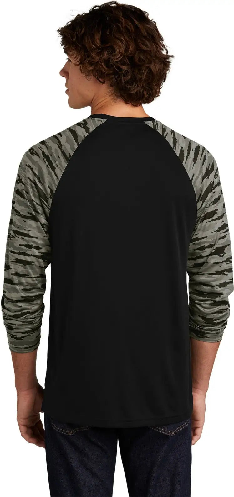 Sport-tek St376ls Drift Camo Colorblock Long Sleeve Tee - Black