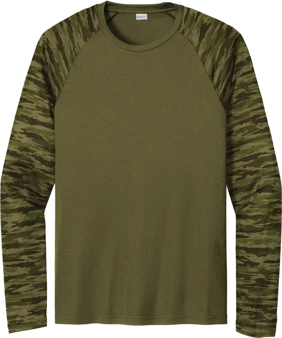Sport-tek St376ls Drift Camo Colorblock Long Sleeve Tee - Olive Drab Green