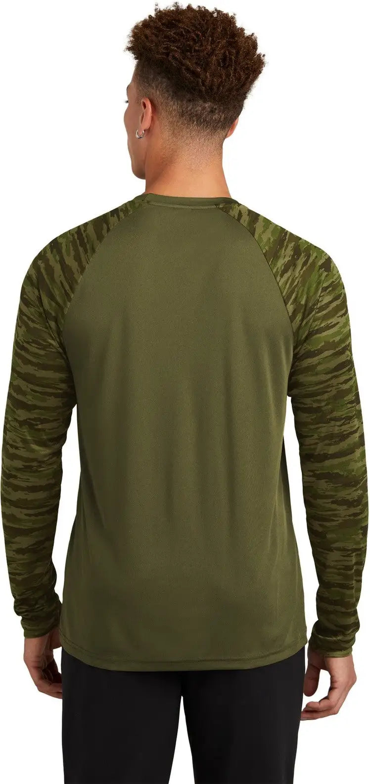 Sport-tek St376ls Drift Camo Colorblock Long Sleeve Tee - Olive Drab Green