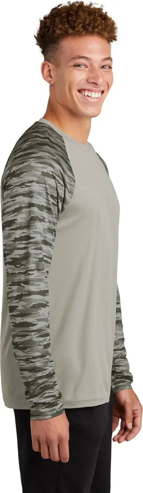 Sport-tek St376ls Drift Camo Colorblock Long Sleeve Tee - Silver