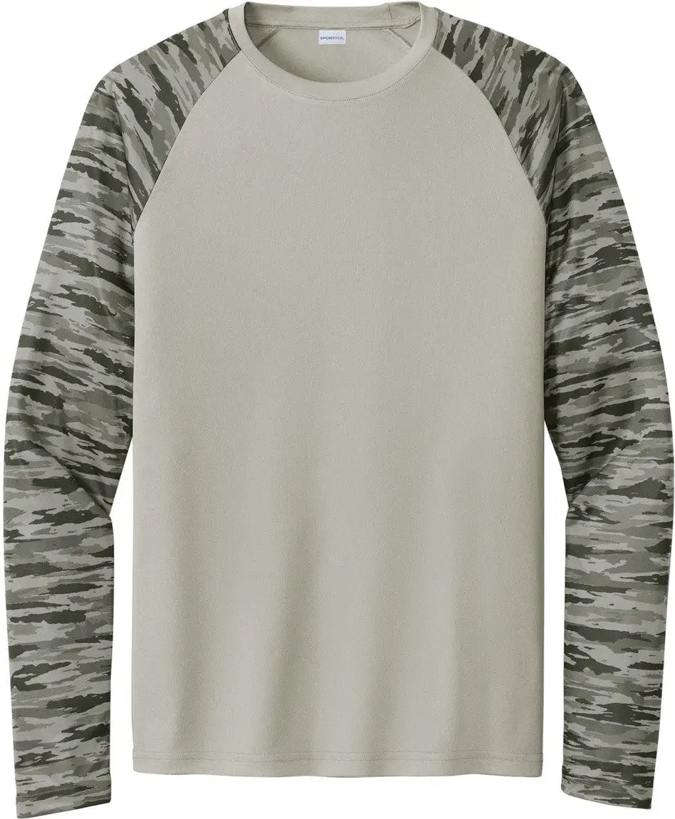 Sport-tek St376ls Drift Camo Colorblock Long Sleeve Tee - Silver