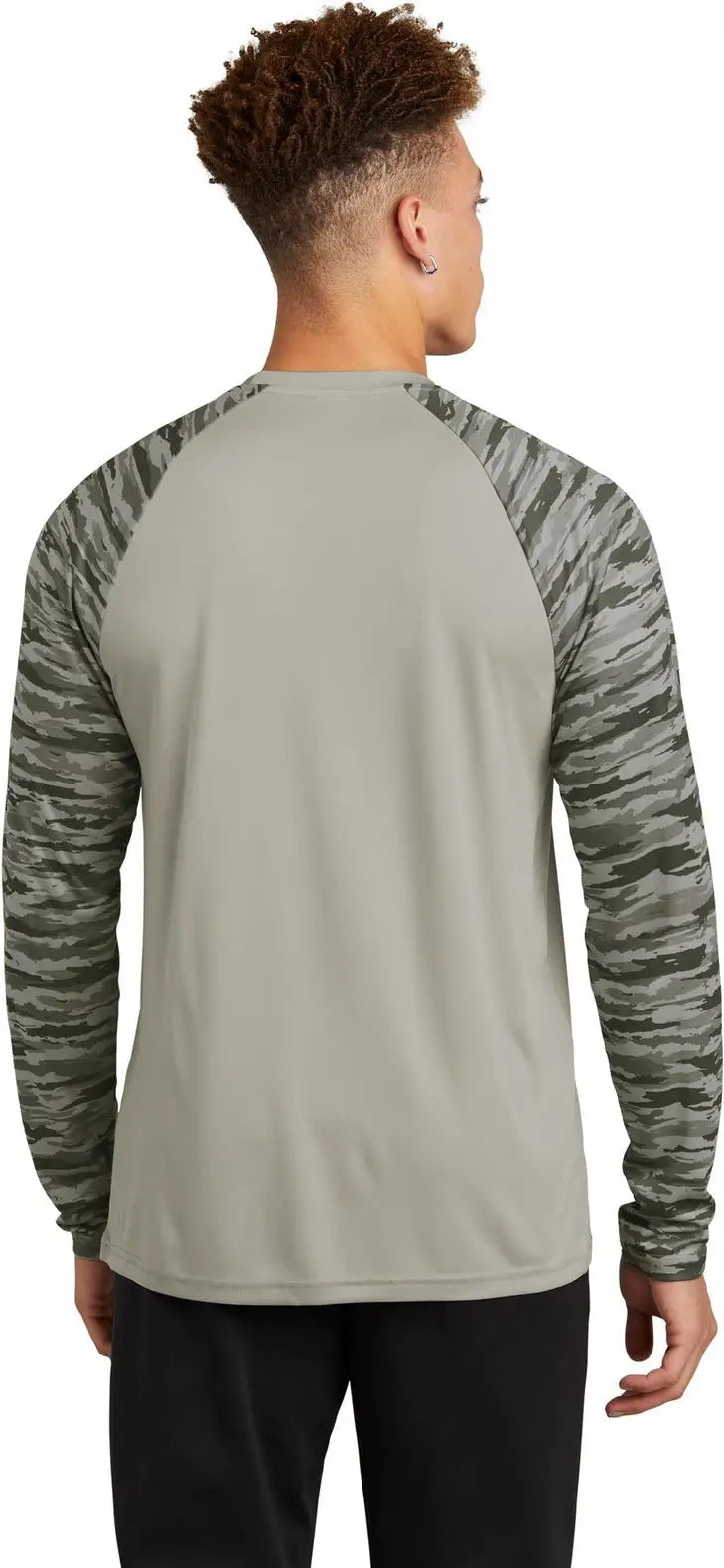Sport-tek St376ls Drift Camo Colorblock Long Sleeve Tee - Silver