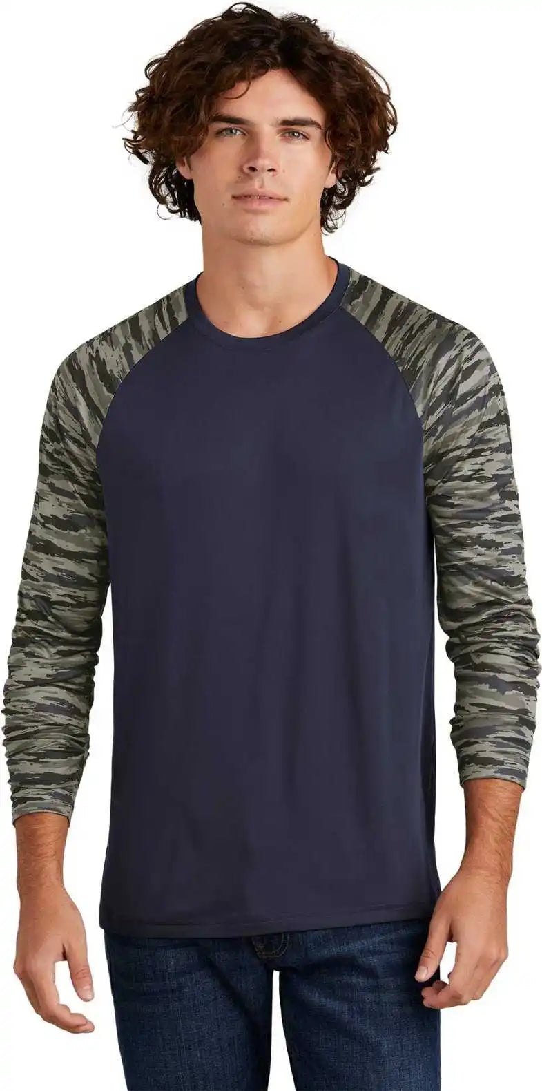 Sport Tek St376ls Drift Camo Colorblock Long Sleeve Tee True Navy