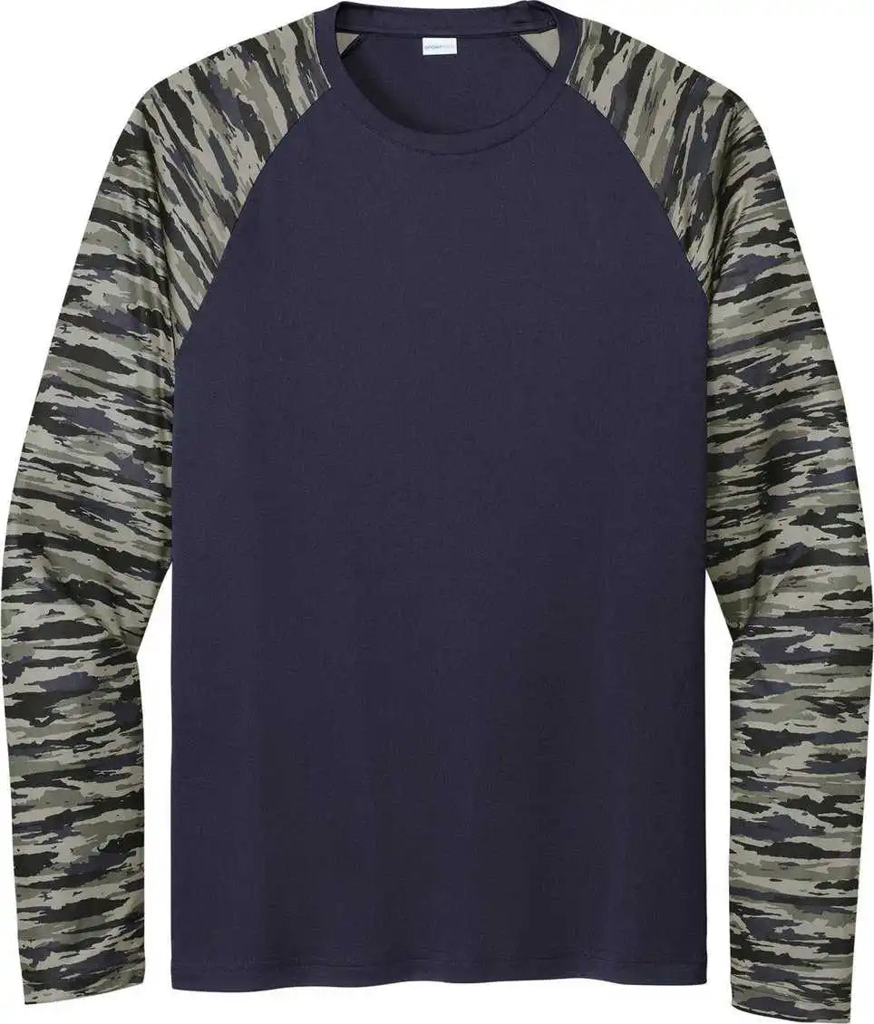 Sport Tek St376ls Drift Camo Colorblock Long Sleeve Tee True Navy