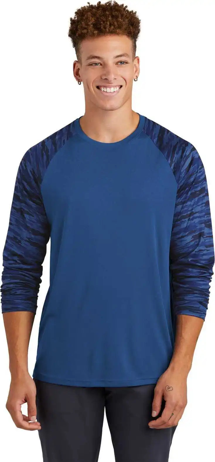 Sport Tek St376ls Drift Camo Colorblock Long Sleeve Tee True Royal