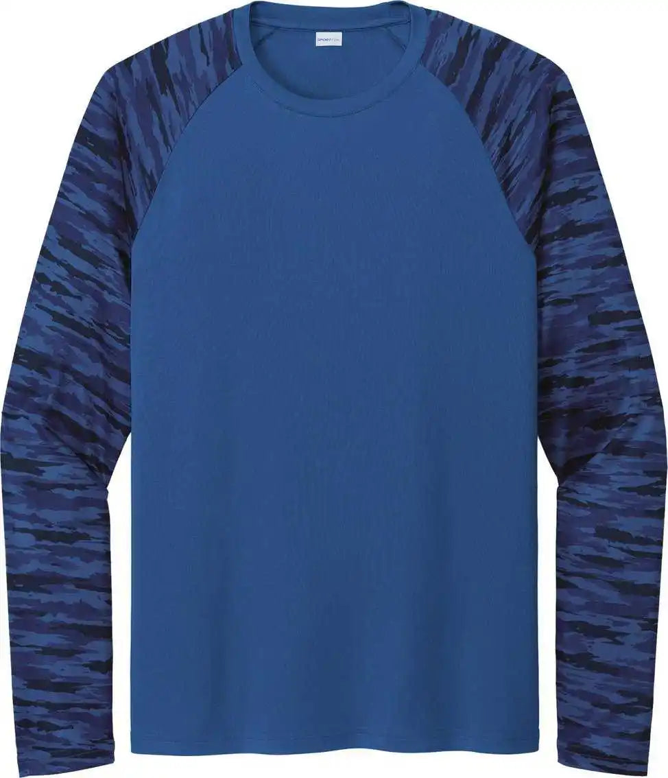 Sport Tek St376ls Drift Camo Colorblock Long Sleeve Tee True Royal