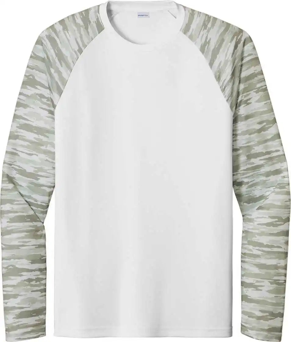 Sport-tek St376ls Drift Camo Colorblock Long Sleeve Tee - White