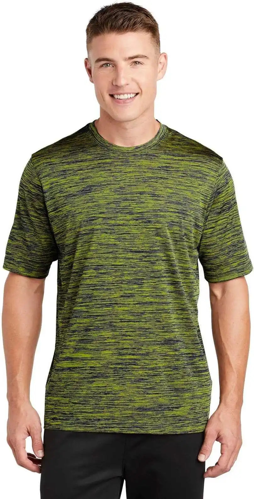 Sport-tek St390 Posicharge Electric Heather Tee - Lime Shock-true Navy