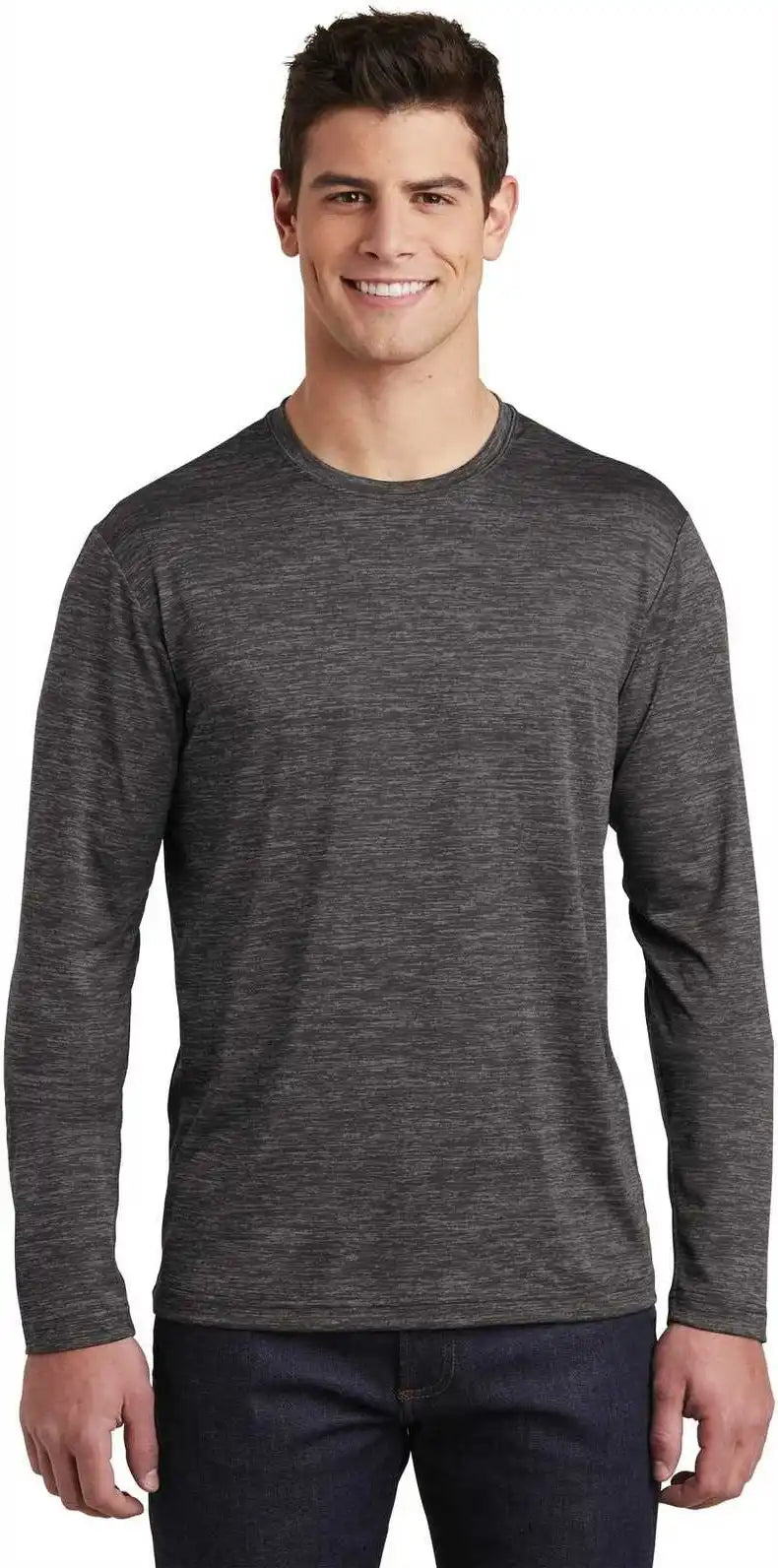 Sport Tek St390ls Posicharge Long Sleeve Electric Heather Tee Gray Black