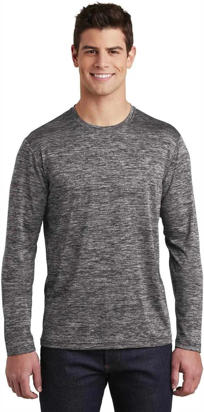 Sport Tek St390ls Posicharge Long Sleeve Electric Heather Tee Black