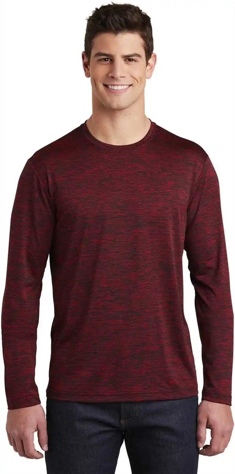 Sport-tek St390ls Posicharge Long Sleeve Electric Heather Tee - Deep Red-black