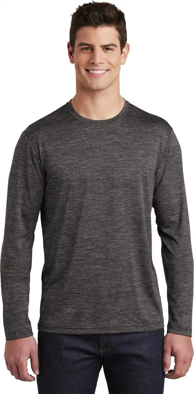 Sport-tek St390ls Posicharge Long Sleeve Electric Heather Tee - Gray-black - Adult Xs