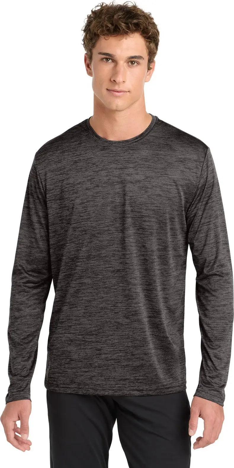 Sport-tek St390ls Posicharge Long Sleeve Electric Heather Tee - Gray-black