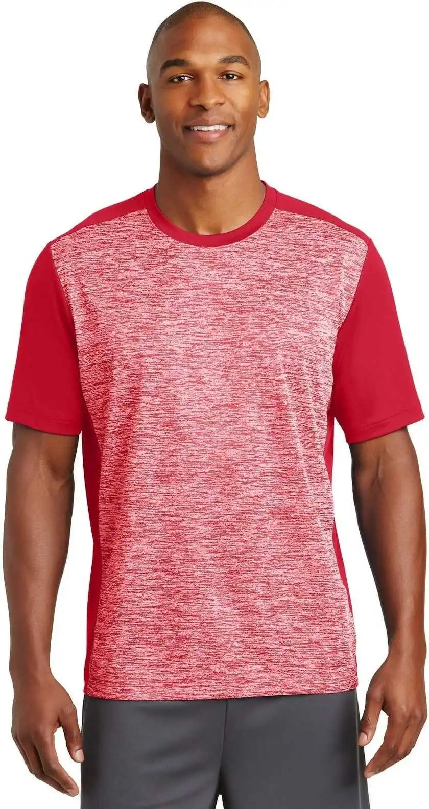 Sport-tek St395 Posicharge Electric Heather Colorblock Tee - Deep Red