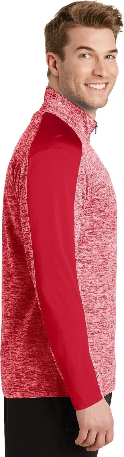 Sport-tek St397 Posicharge Electric Heather Colorblock 1/4-zip Pullover - Deep Red