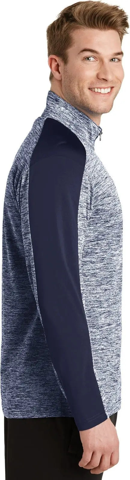 Sport-tek St397 Posicharge Electric Heather Colorblock 1/4-zip Pullover - True Navy