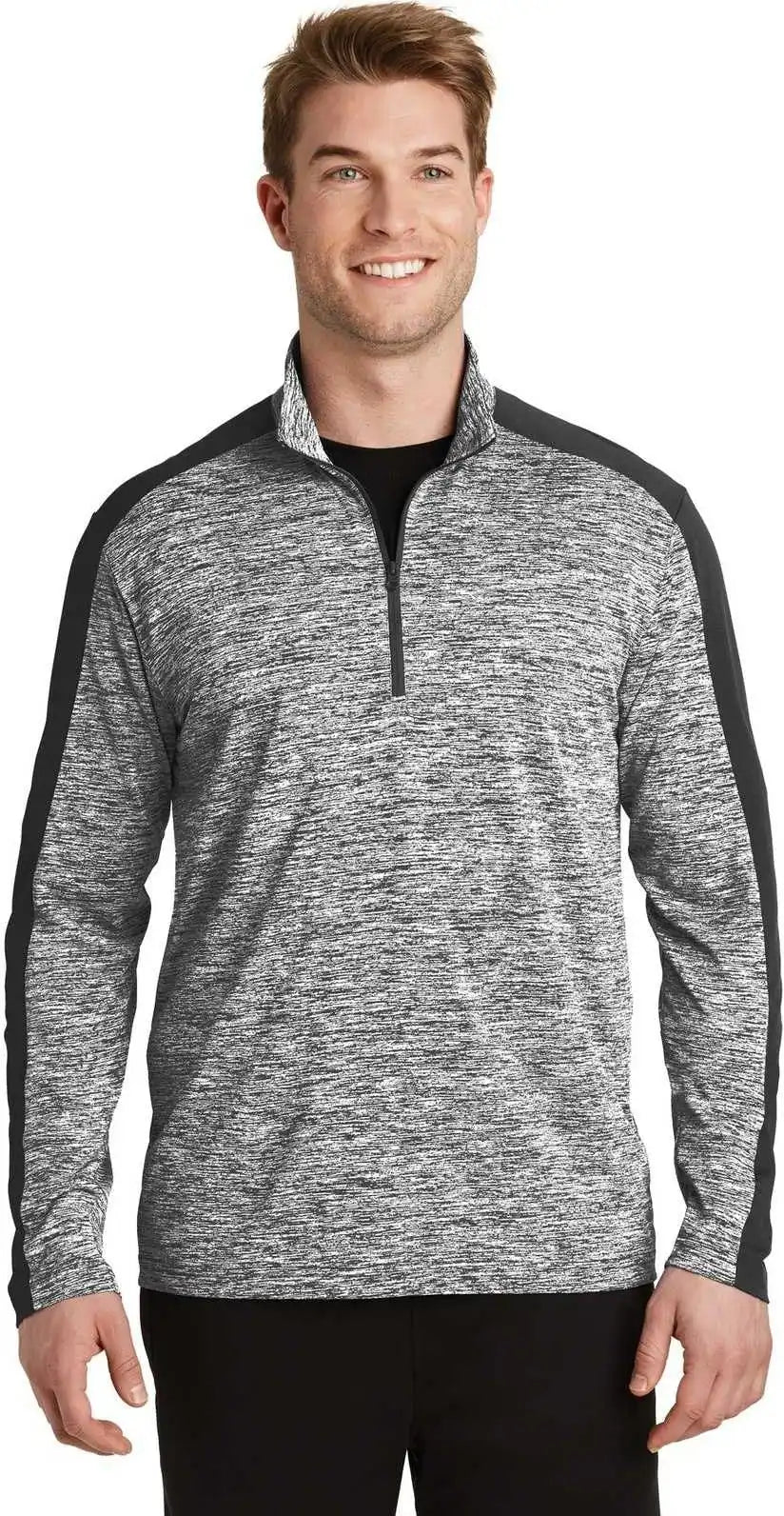 Sport Tek St397 Posicharge Electric Heather Colorblock 1/4 Zip Pullover Black