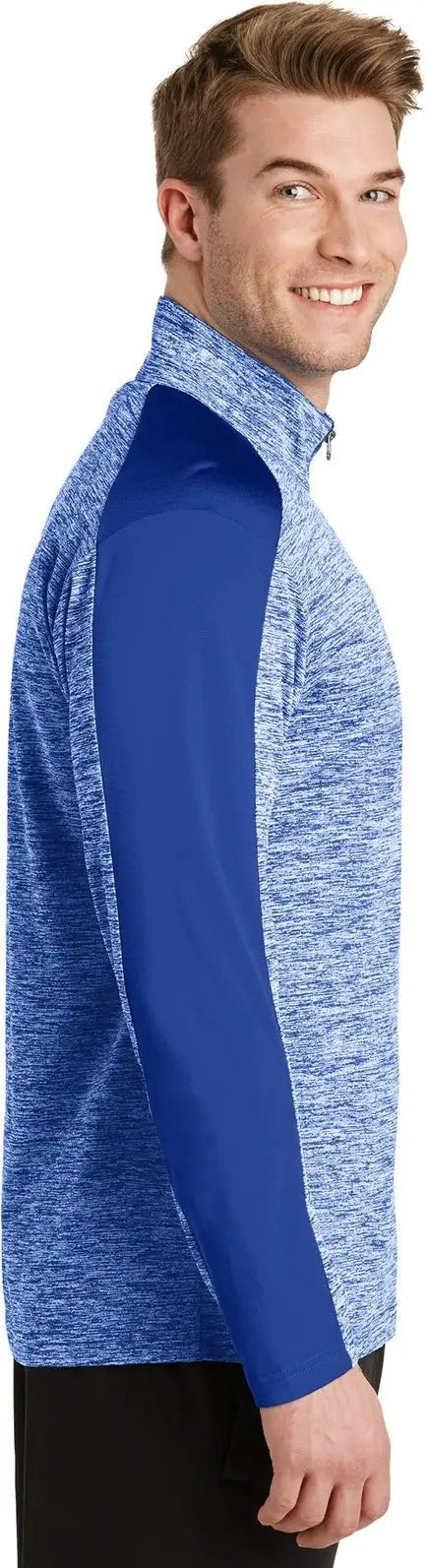 Sport-tek St397 Posicharge Electric Heather Colorblock 1/4-zip Pullover - True Royal