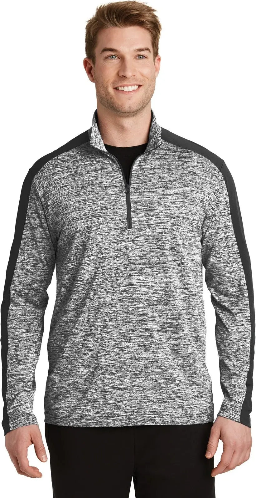 Sport-tek St397 Posicharge Electric Heather Colorblock 1/4-zip Pullover - Black - Electric/ / Adult Xs