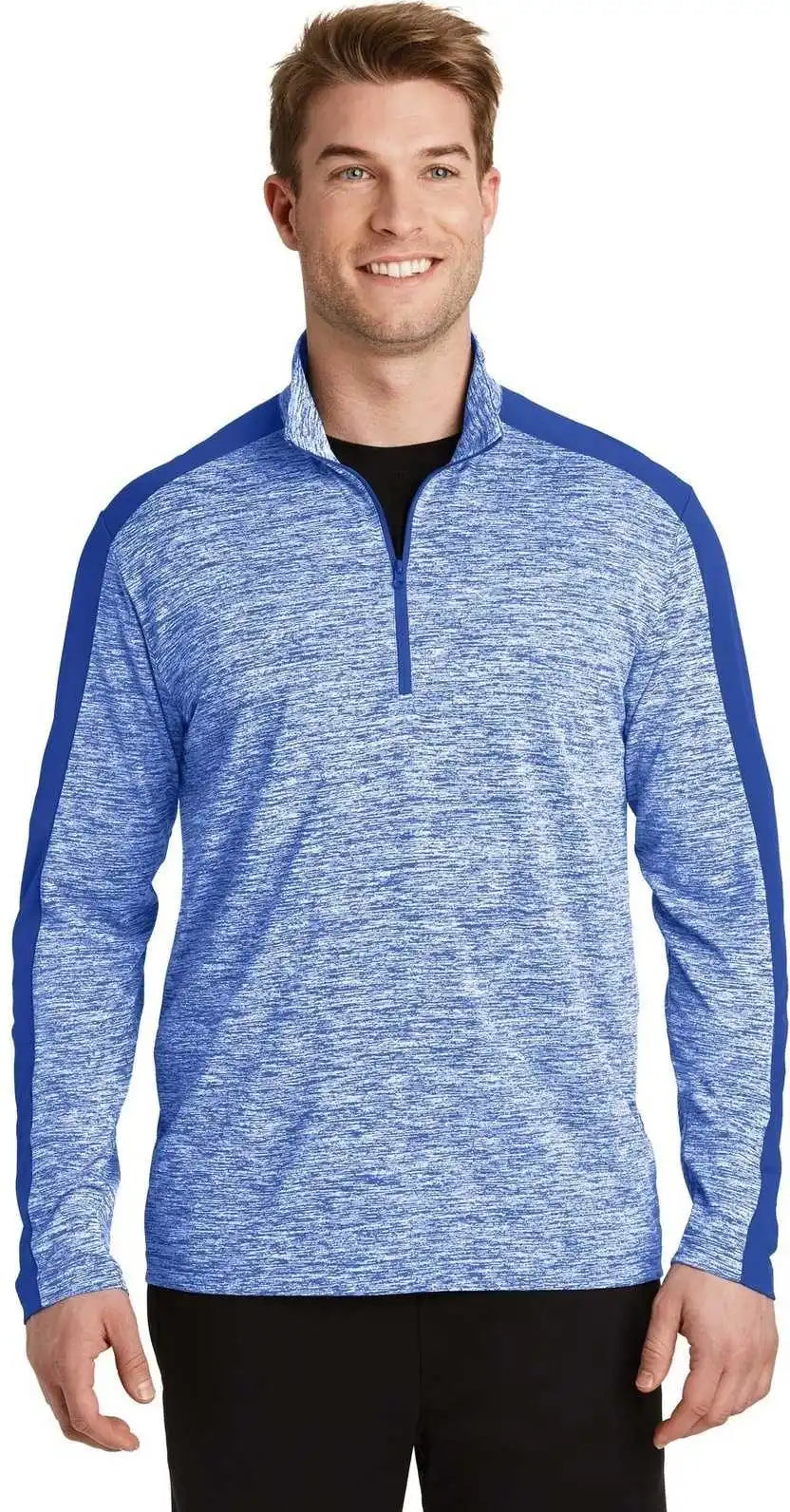 Sport-tek St397 Posicharge Electric Heather Colorblock 1/4-zip Pullover - True Royal