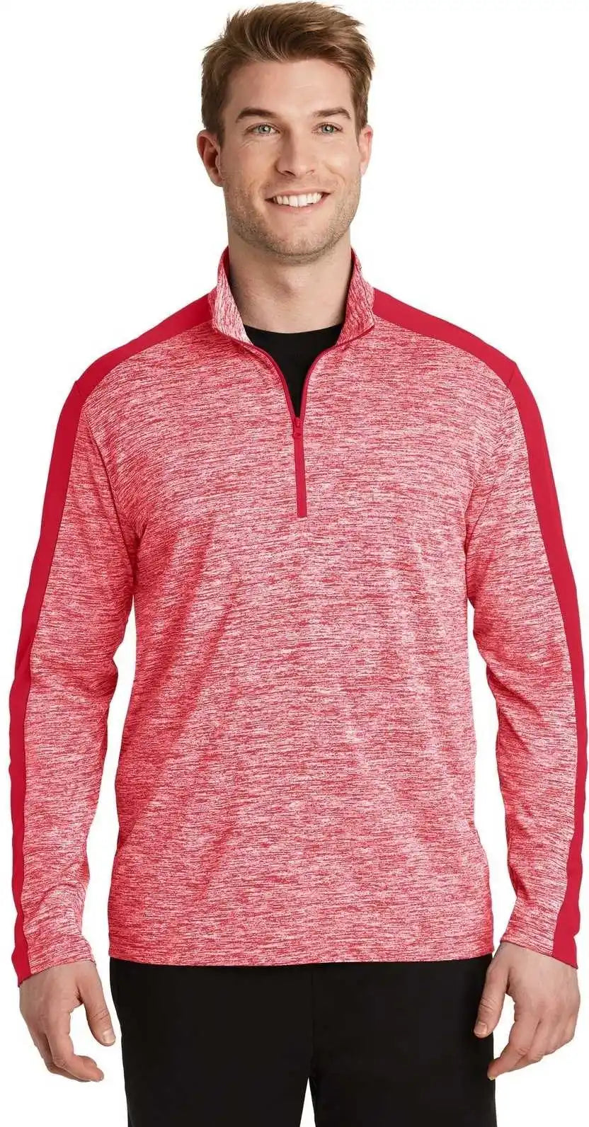 Sport Tek St397 Posicharge Electric Heather Colorblock 1/4 Zip Pullover Deep Red