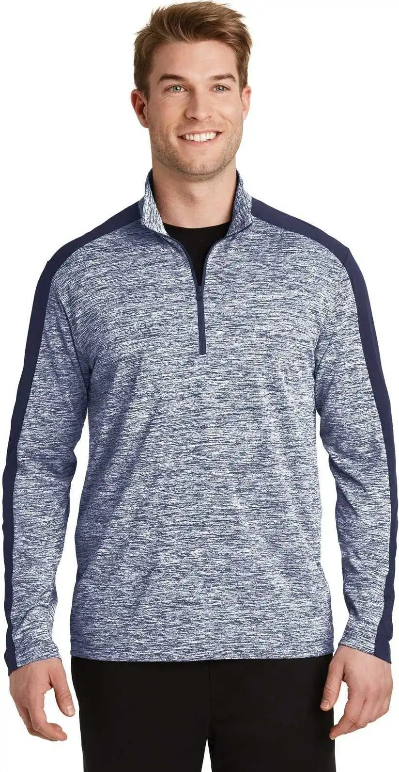 Sport-tek St397 Posicharge Electric Heather Colorblock 1/4-zip Pullover - True Navy