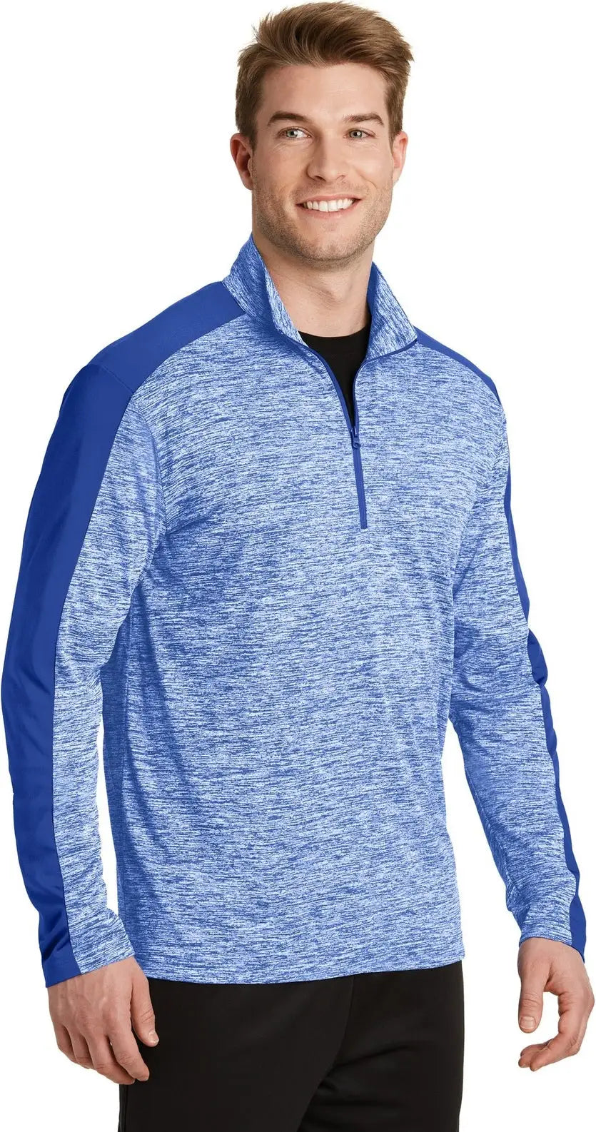 Sport-tek St397 Posicharge Electric Heather Colorblock 1/4-zip Pullover - True Royal
