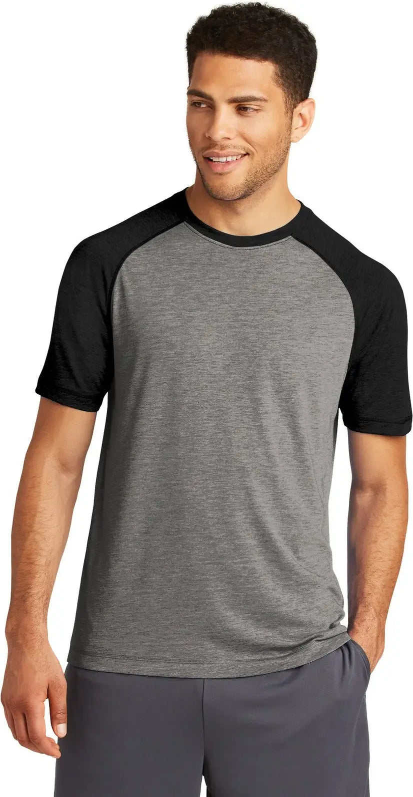 Sport-tek St400 Posicharge Tri-blend Wicking Raglan Tee - Black Triad Solid Dark Gray Heather - Solid/ / Adult Xs