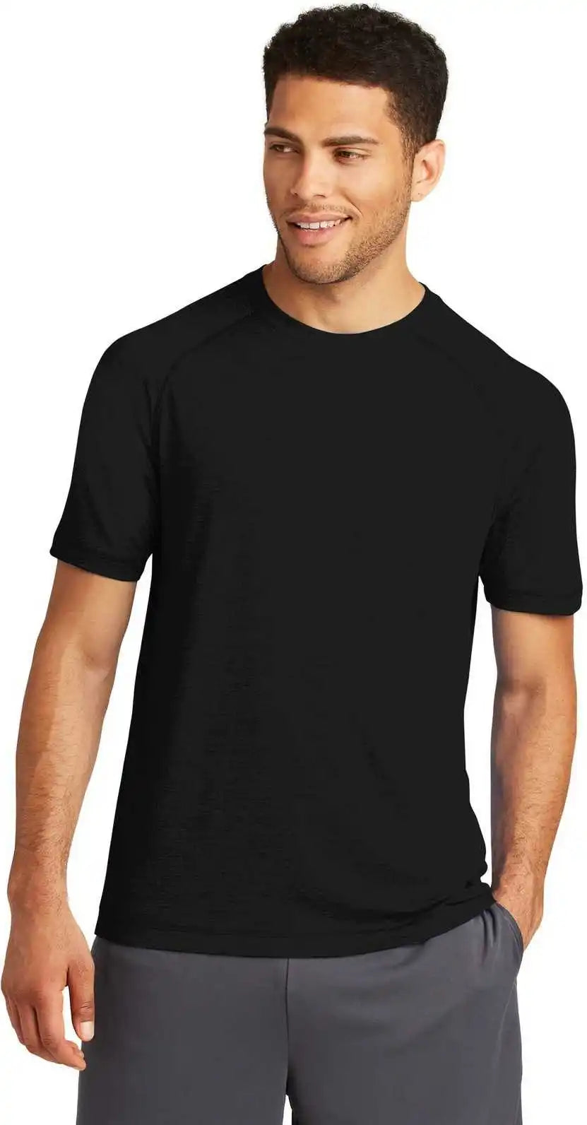 Sport Tek St400 Posicharge Tri Blend Wicking Raglan Tee Black Triad Solid