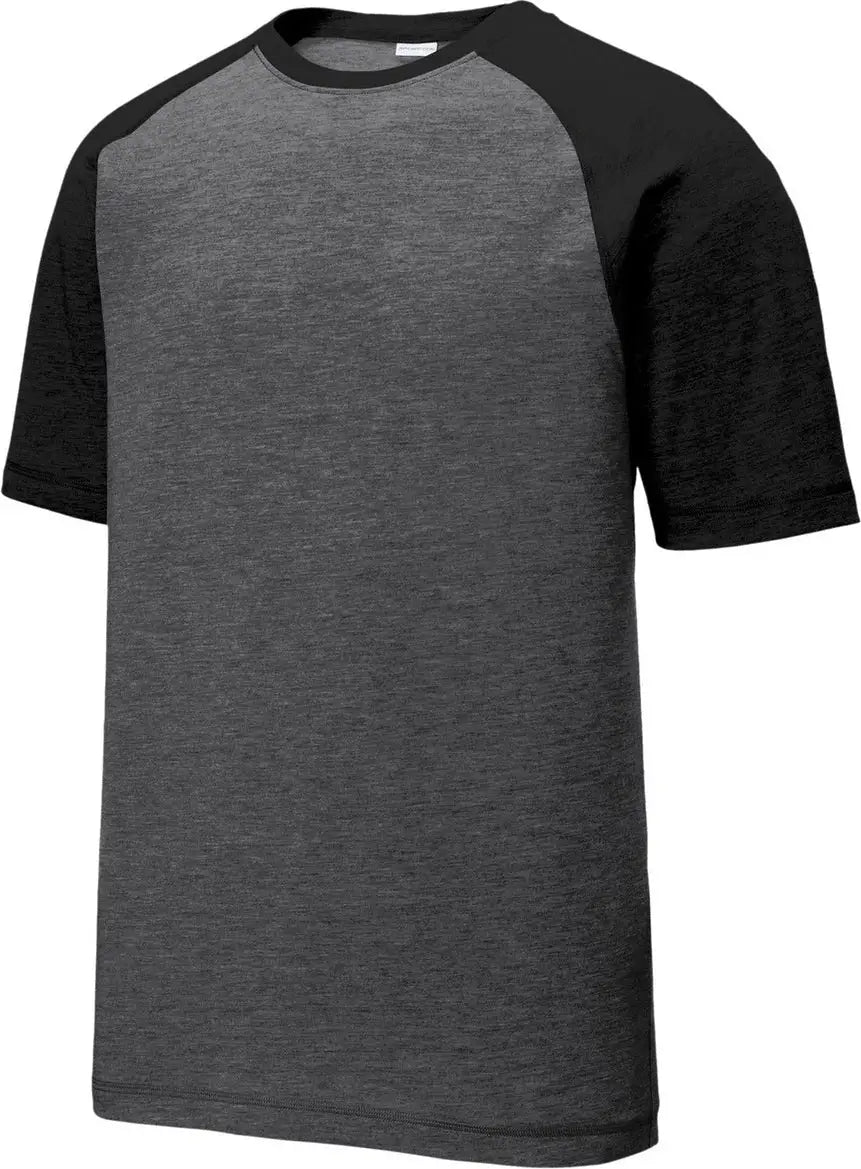 Sport-tek St400 Posicharge Tri-blend Wicking Raglan Tee - Black Triad Solid Dark Gray Heather