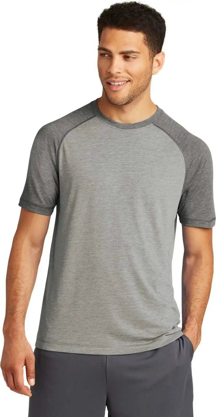 Sport-tek St400 Posicharge Tri-blend Wicking Raglan Tee - Dark Gray Heather Light