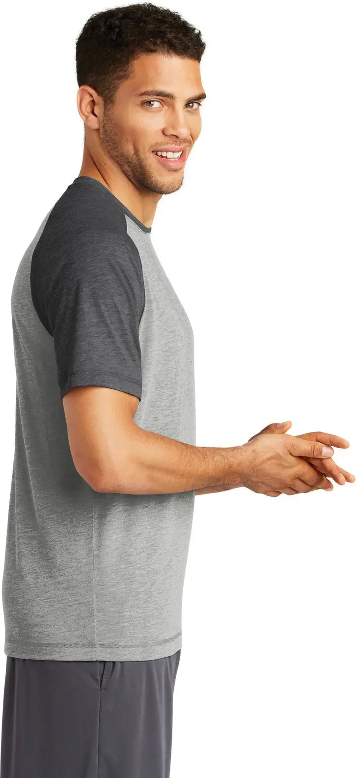 Sport-tek St400 Posicharge Tri-blend Wicking Raglan Tee - Dark Gray Heather Light