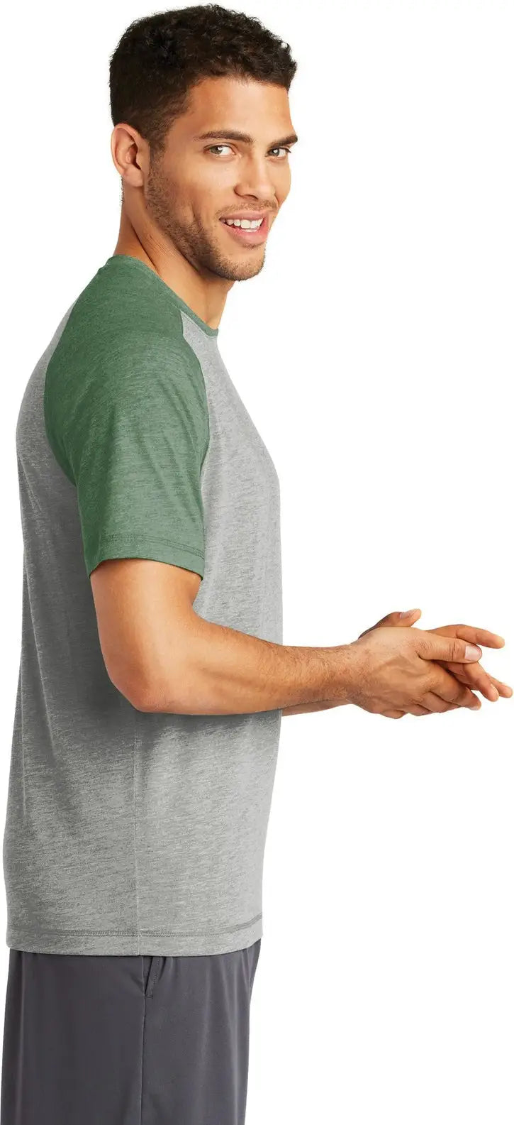 Sport-tek St400 Posicharge Tri-blend Wicking Raglan Tee - Forest Green Heather Light Gray