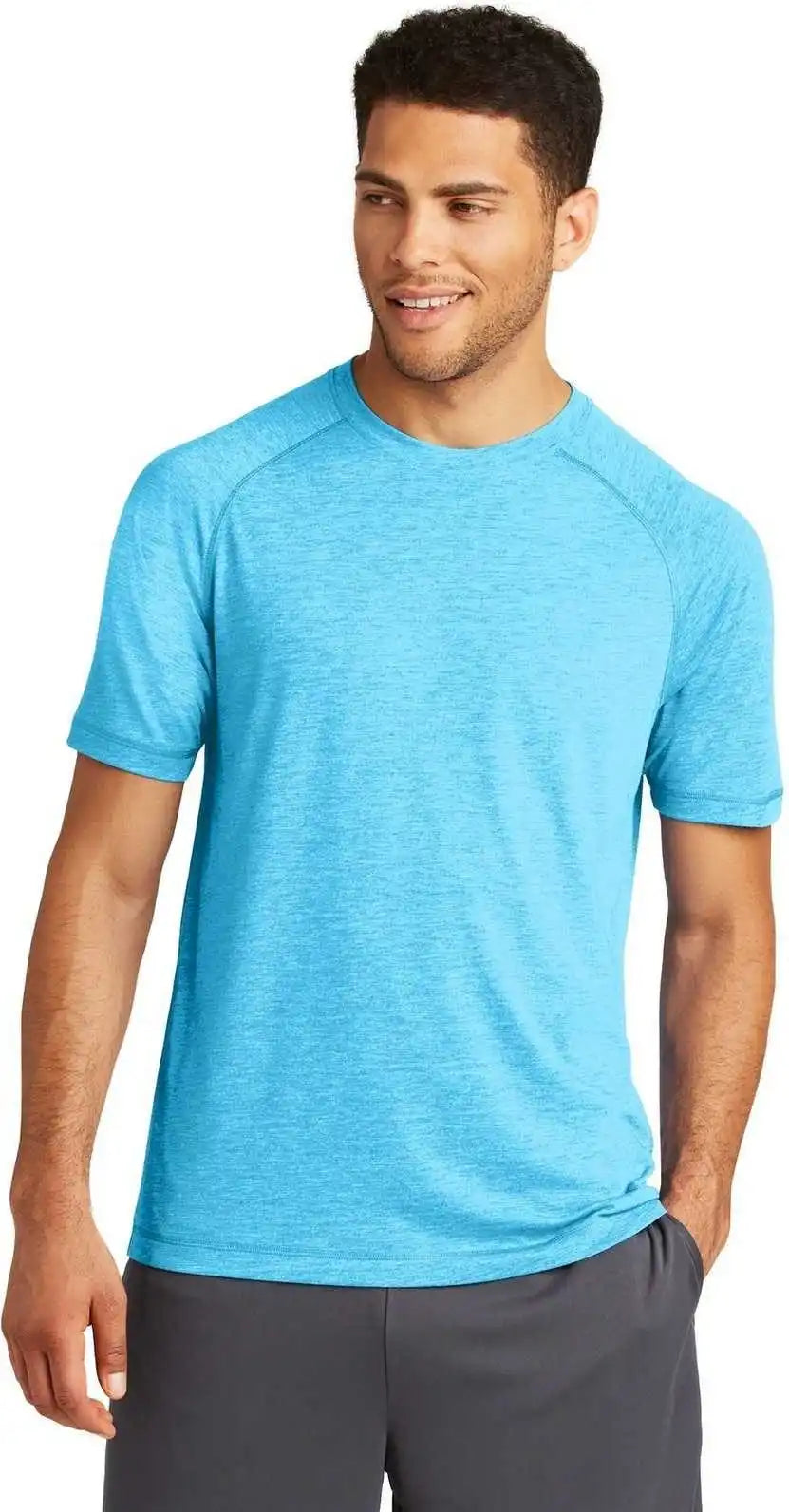 Sport-tek St400 Posicharge Tri-blend Wicking Raglan Tee - Pond Blue Heather