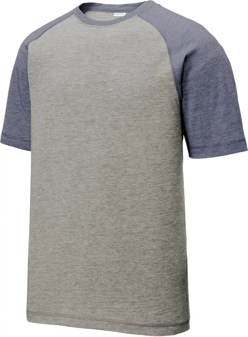 Sport-tek St400 Posicharge Tri-blend Wicking Raglan Tee - True Navy Heather Light Gray