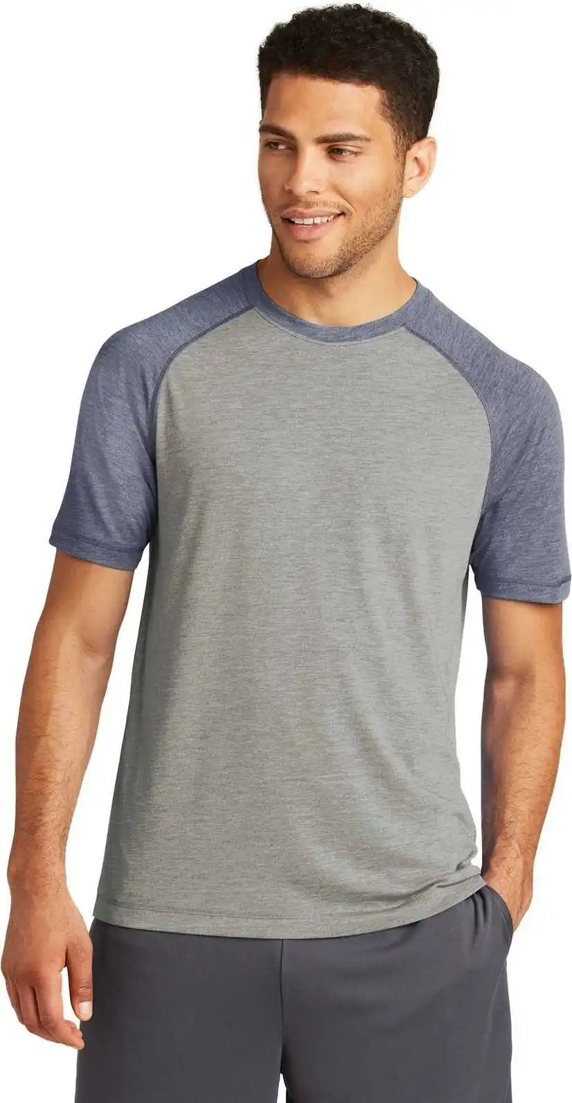 Sport-tek St400 Posicharge Tri-blend Wicking Raglan Tee - True Navy Heather Light Gray