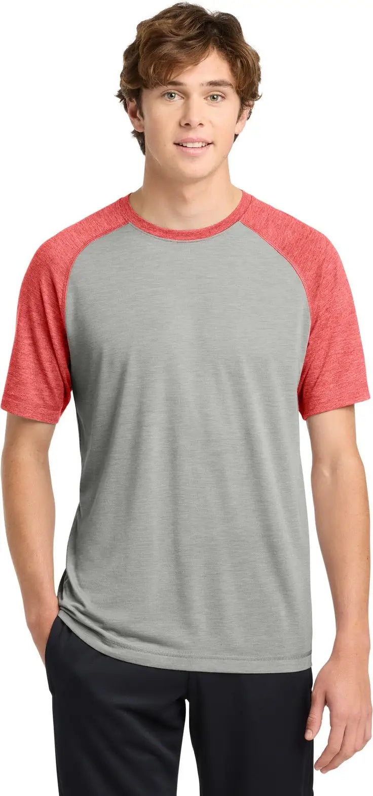Sport-tek St400 Posicharge Tri-blend Wicking Raglan Tee - True Red Heather Light Gray