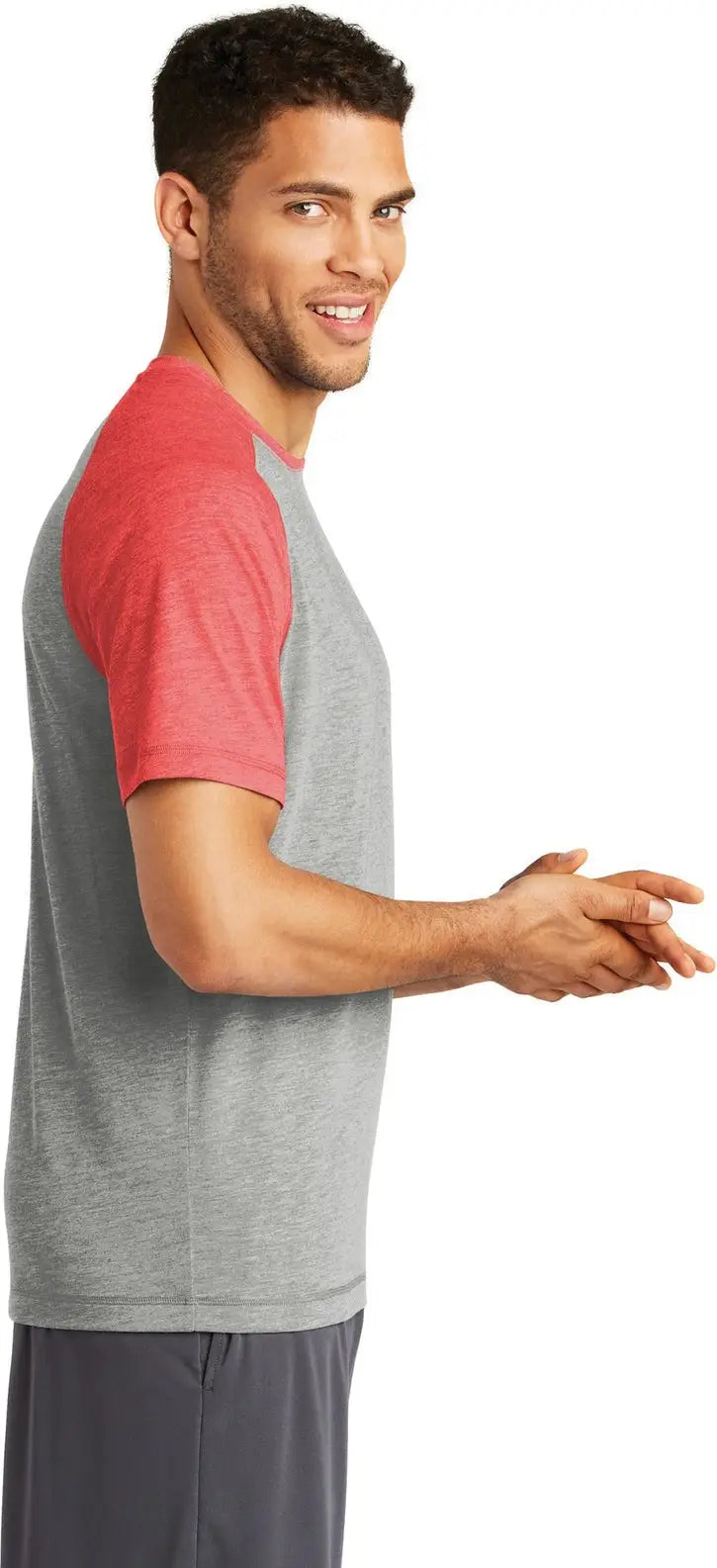 Sport-tek St400 Posicharge Tri-blend Wicking Raglan Tee - True Red Heather Light Gray