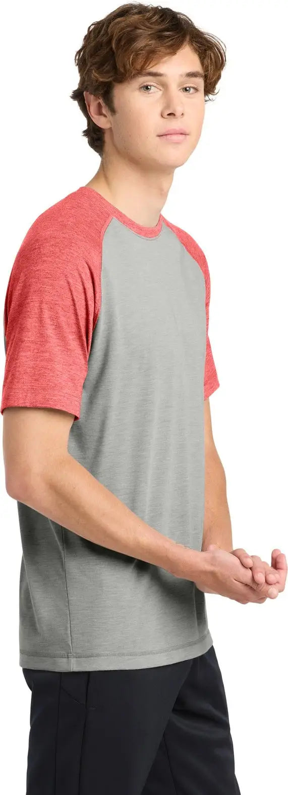 Sport-tek St400 Posicharge Tri-blend Wicking Raglan Tee - True Red Heather Light Gray
