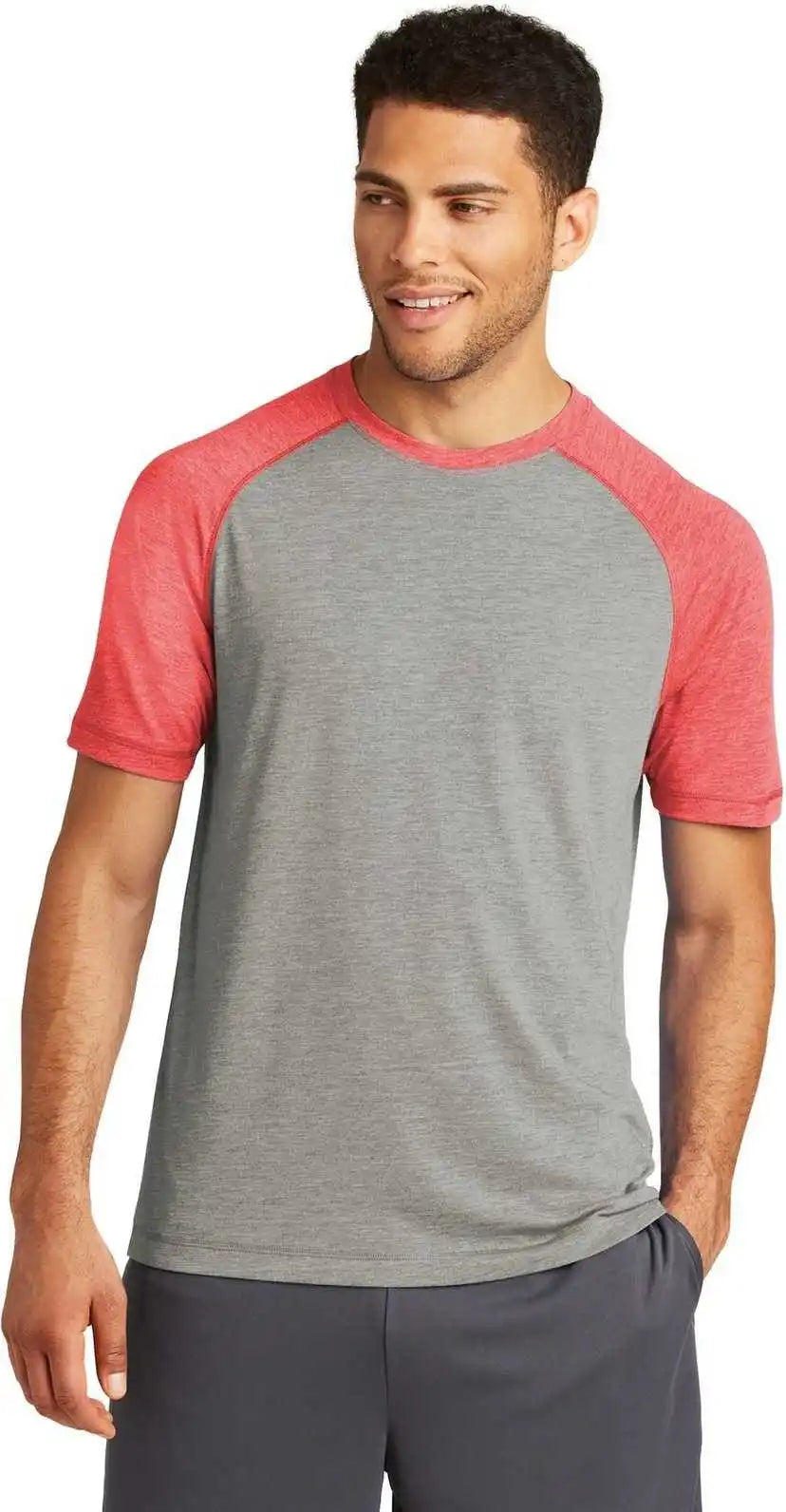 Sport-tek St400 Posicharge Tri-blend Wicking Raglan Tee - True Red Heather Light Gray