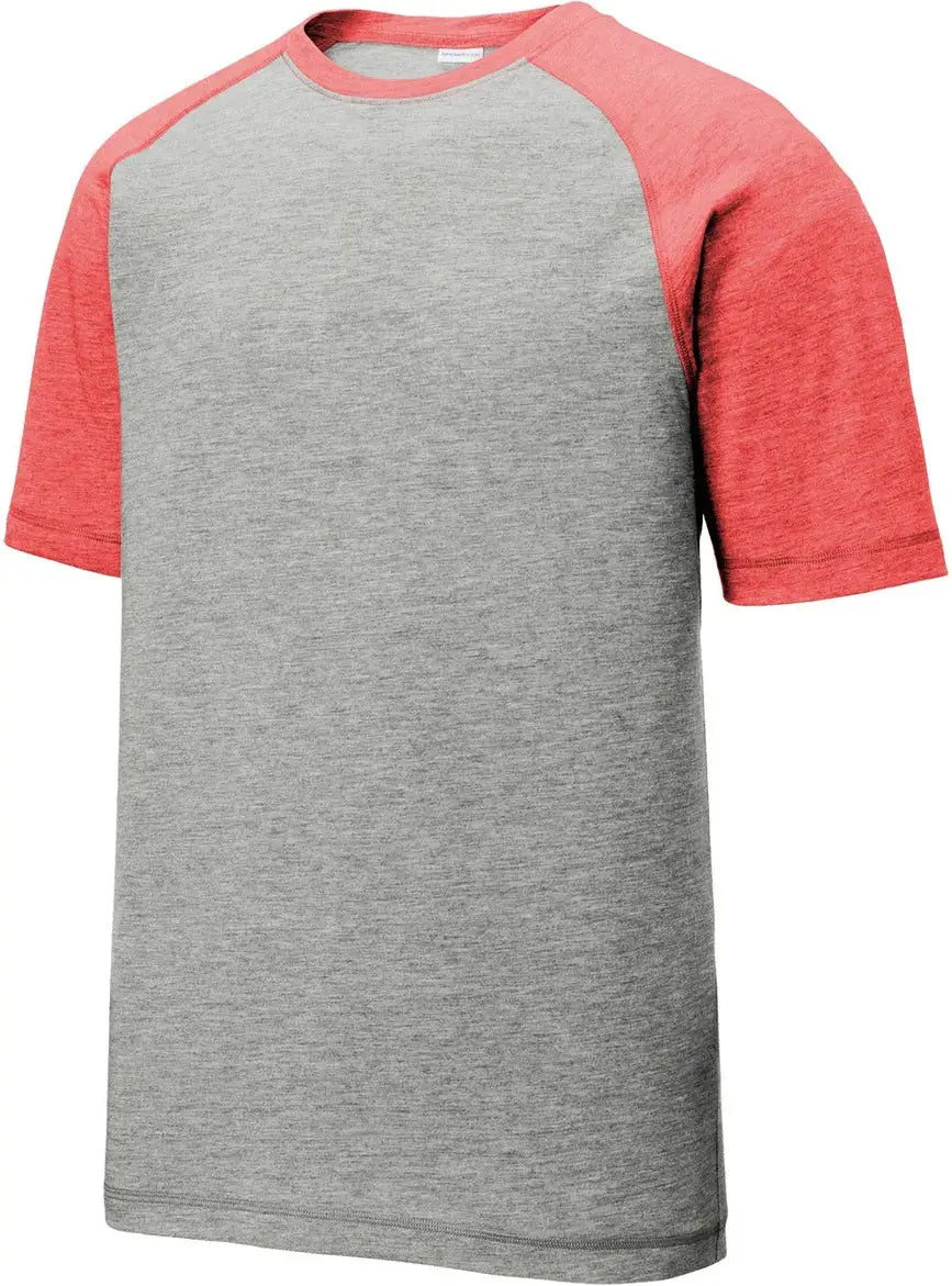 Sport-tek St400 Posicharge Tri-blend Wicking Raglan Tee - True Red Heather Light Gray