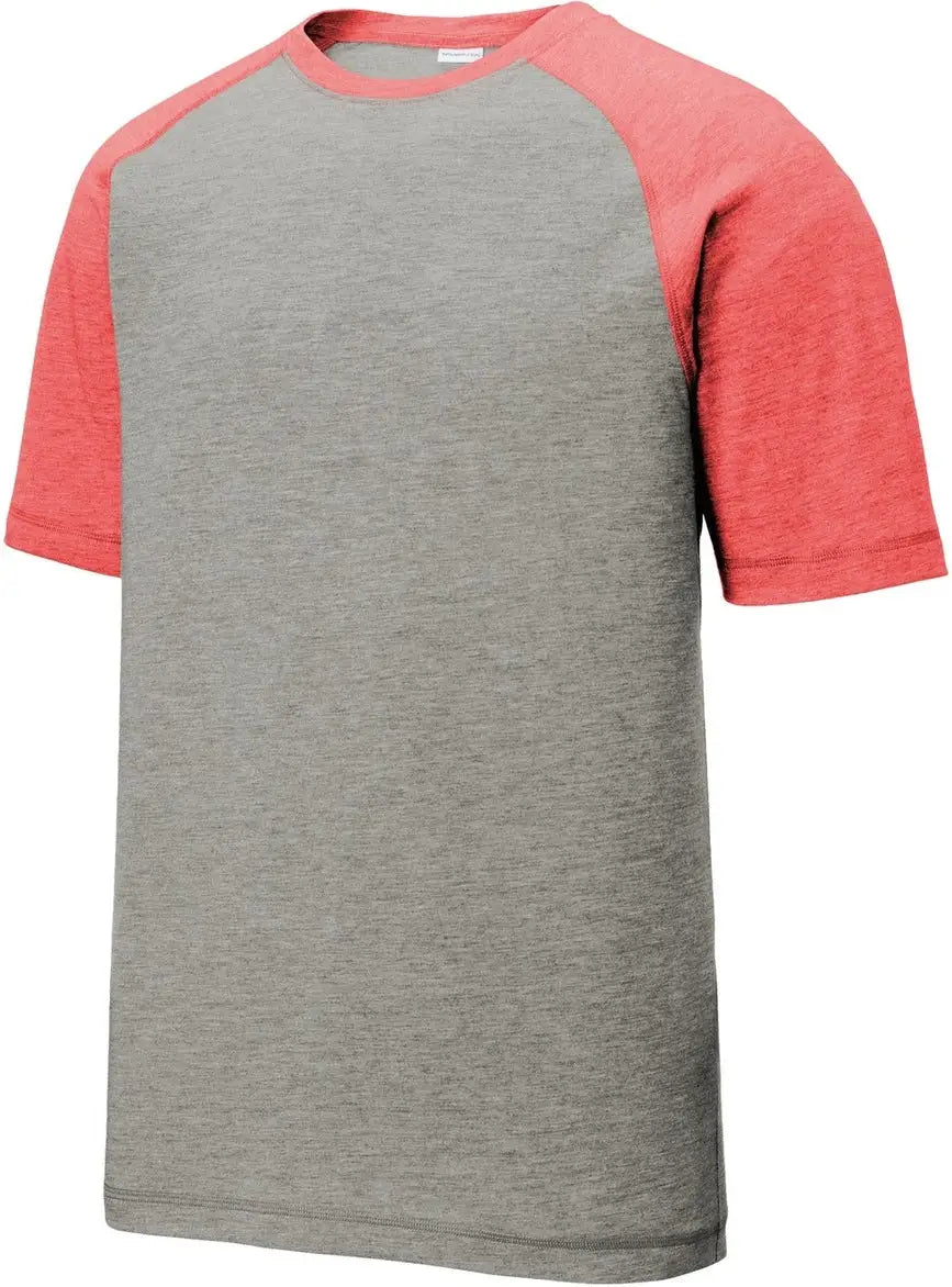 Sport-tek St400 Posicharge Tri-blend Wicking Raglan Tee - True Red Heather Light Gray