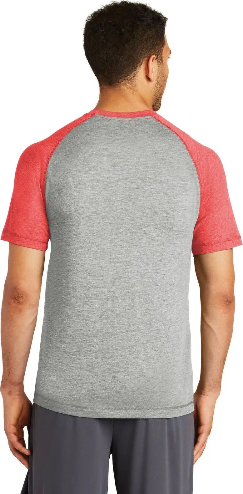 Sport-tek St400 Posicharge Tri-blend Wicking Raglan Tee - True Red Heather Light Gray